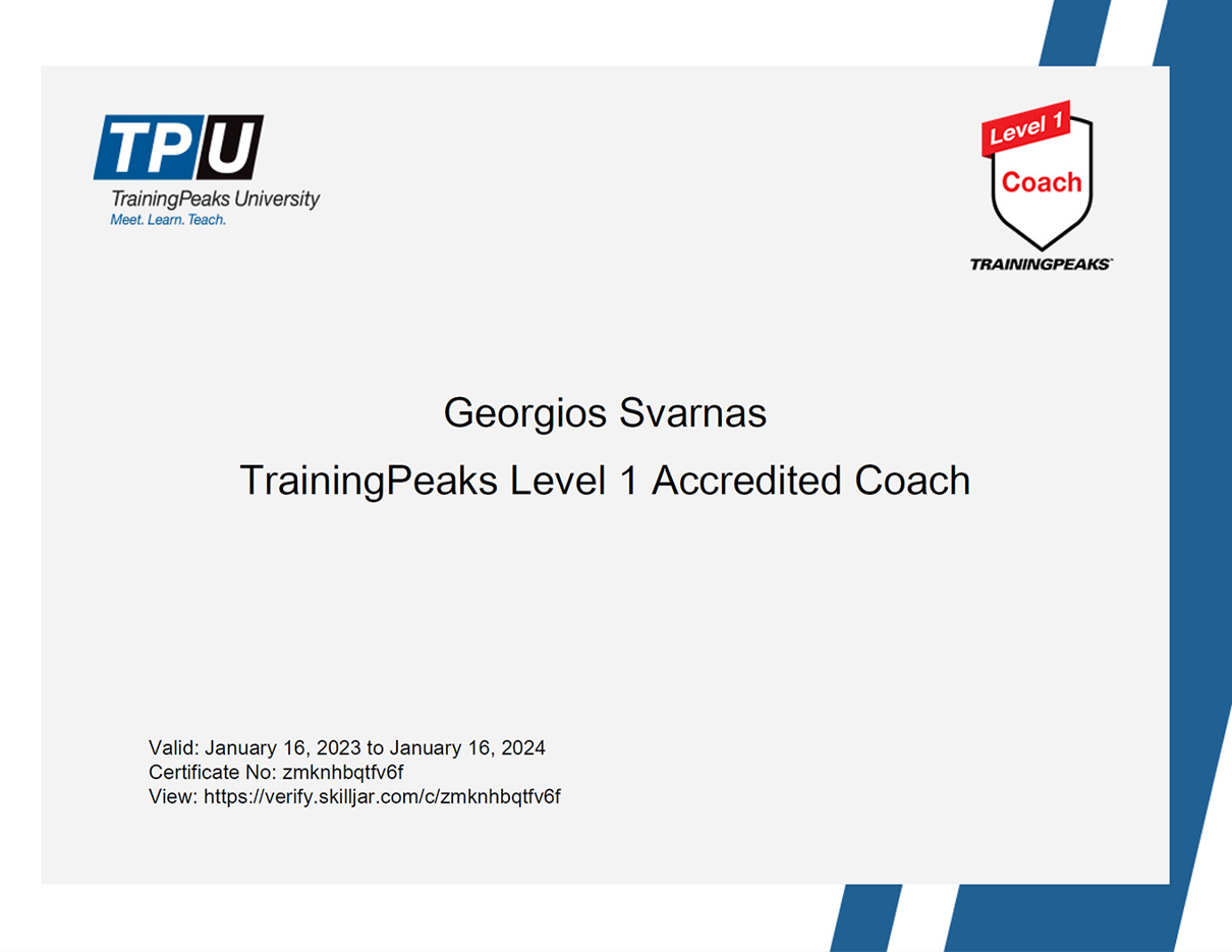 George Svarnas Training Peaks Certification