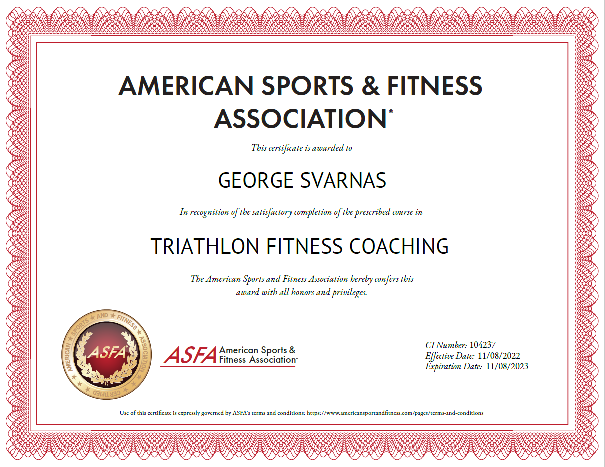 George Svarnas American Sports & Fitness Association Certification