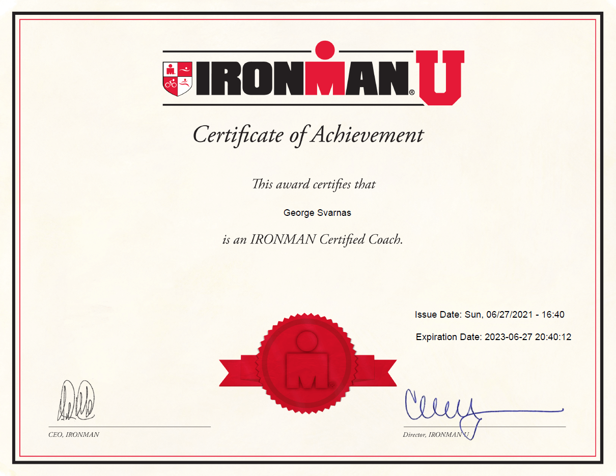 George Svarnas Ironman Coach Certification